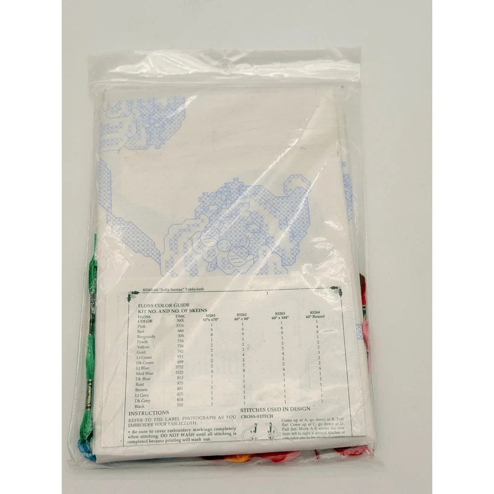 Bucilla Jolly Santas Stamped Cross Stitch Tablecloth Kit 83261 52x70 Christmas